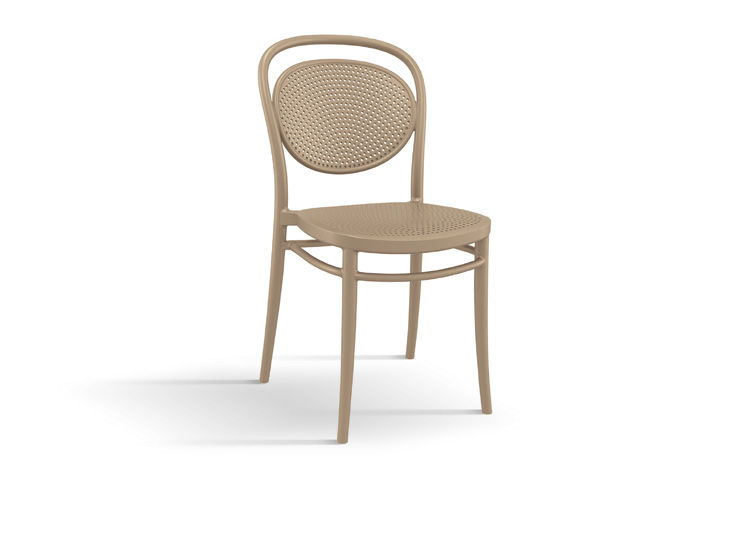 Sedia con seduta e schienale in resina forata, color Tortora