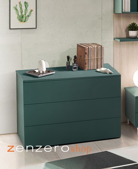 Comò verde salvia per camerette, 3 cassetti