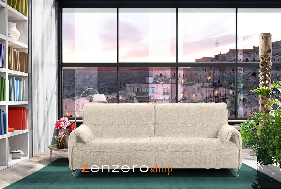 Divano letto K2 in tessuto sfoderabile Avorio, 3 posti maxi