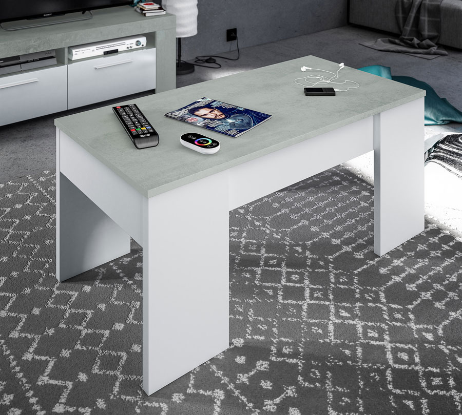 Tavolino basso con contenitore, bianco artik e Cemento