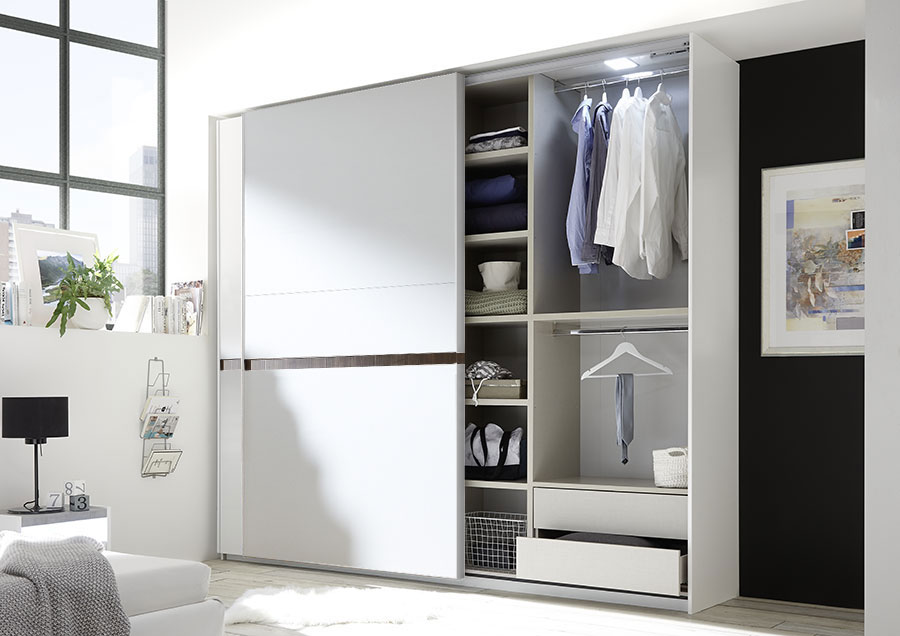 Camere matrimoniale Bianca Opaco e Noce Dark con letto ecopelle bianco