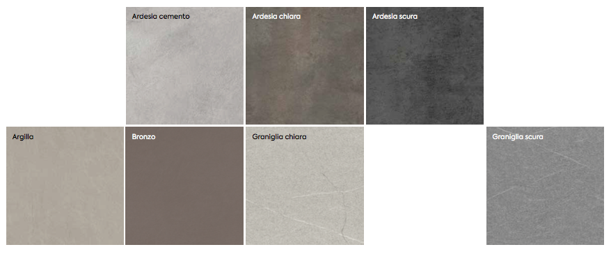 Comò sfalsato Bahamas in finitura Bianco, Graniglia, Grigio con top in Marmo nero