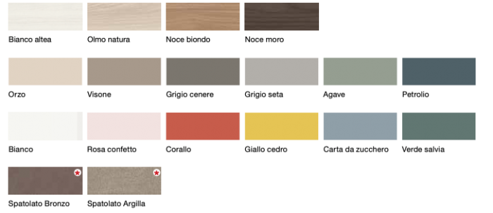 Cameretta con soppalco ad angolo, finitura Bianco altea, Grigio seta e Corallo