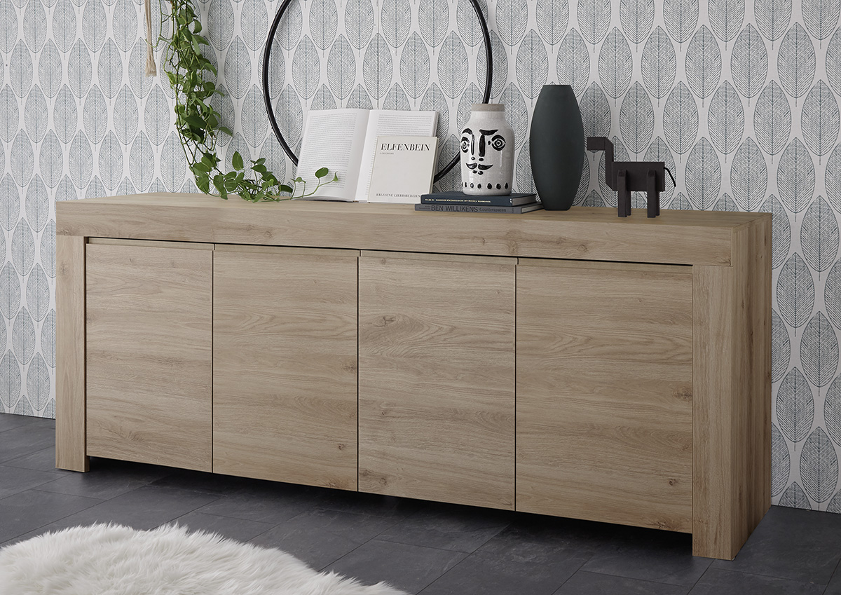 Madia 4 ante moderna, finitura Rovere Cadiz con maniglia a gola