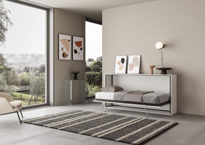 Letto finitura Bianco frassino, a scomparsa Slide versione singola, Made in Italy