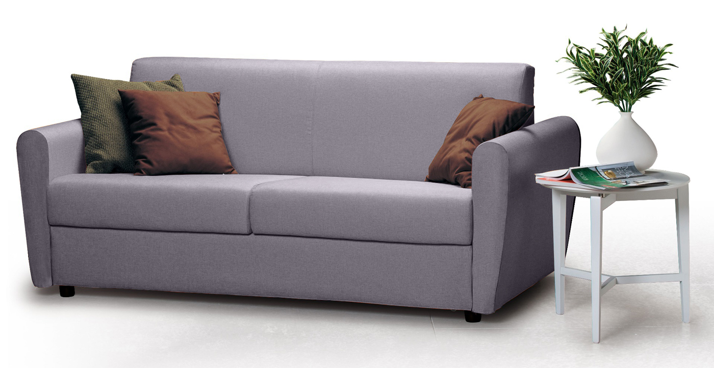 Divano letto moderno a 3 posti con braccioli arrotondati in finitura Grigio chiaro