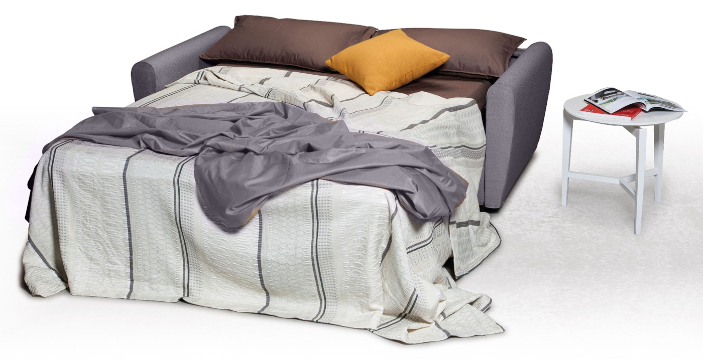 Divano letto moderno a 3 posti con braccioli arrotondati in finitura Grigio chiaro