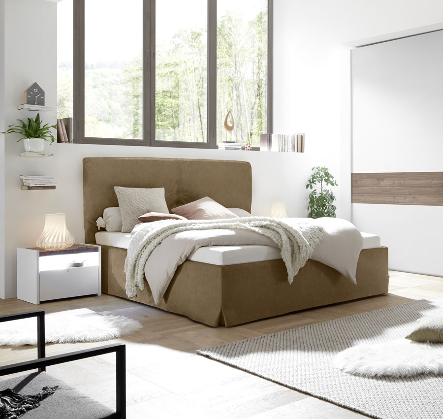 Letti matrimoniali con contenitore, letto ecopelle con contenitore, finitura Tabacco