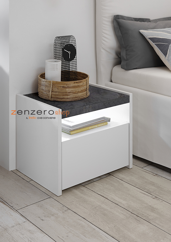 Coppia di comodini finitura Bianco Opaco e Ossido, guide ammortizzate