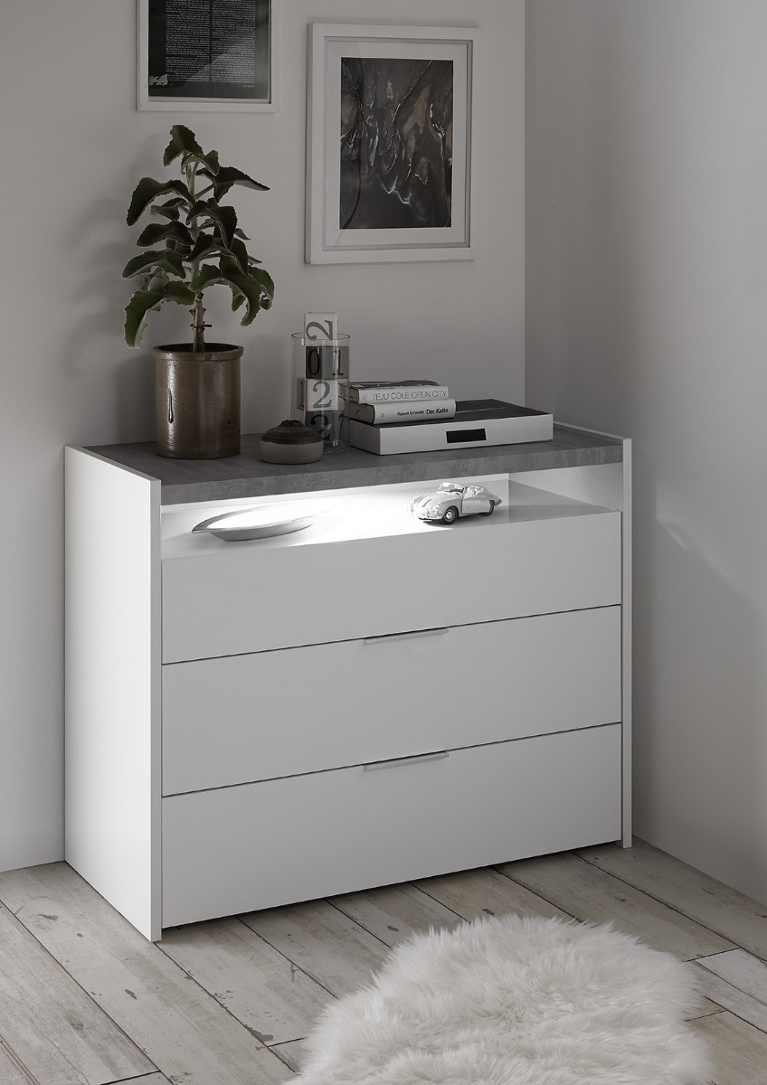 Camere matrimoniale con letto contenitore finitura Bianca Opaco e Beton