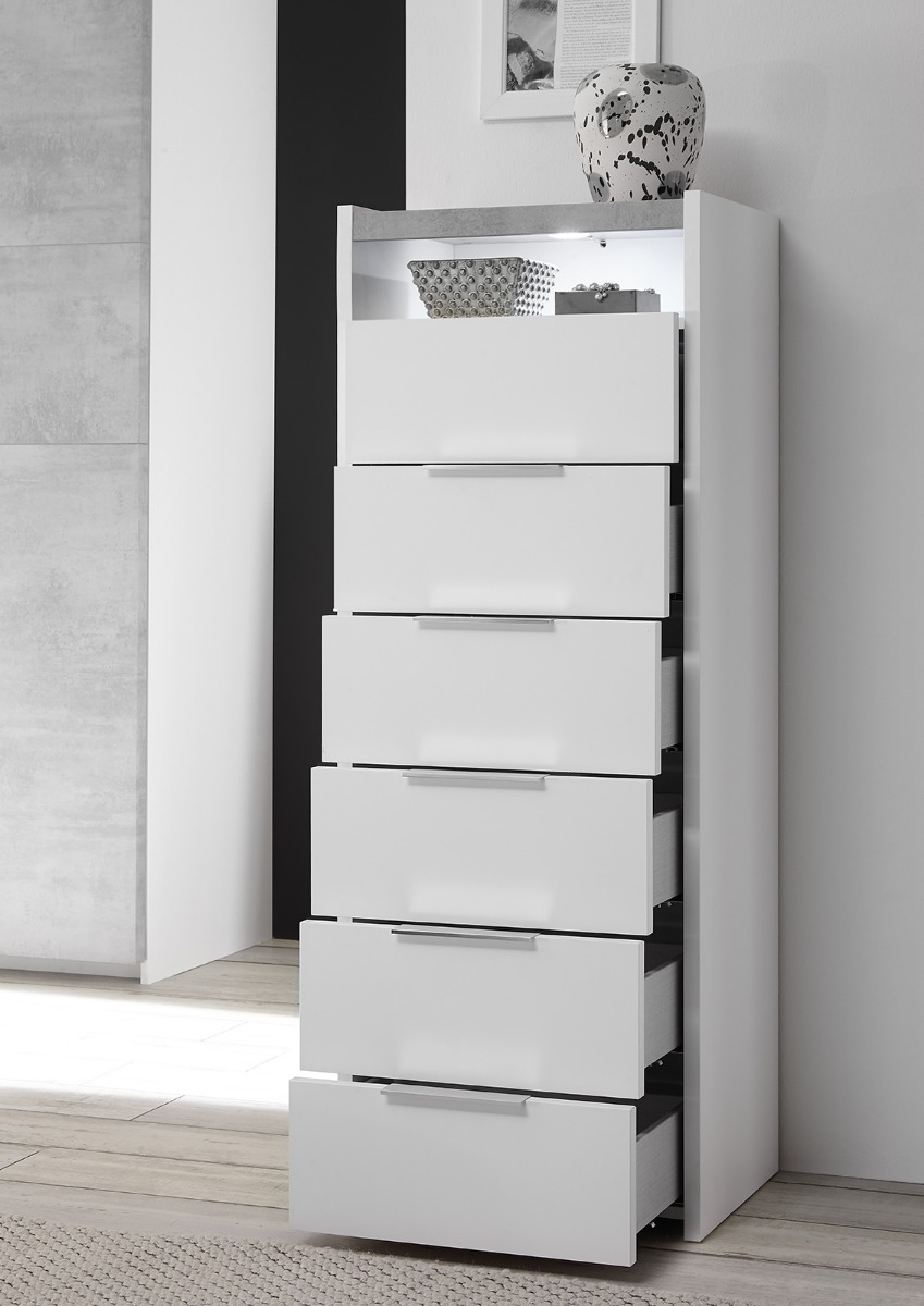 Camere matrimoniale con letto contenitore finitura Bianca Opaco e Beton