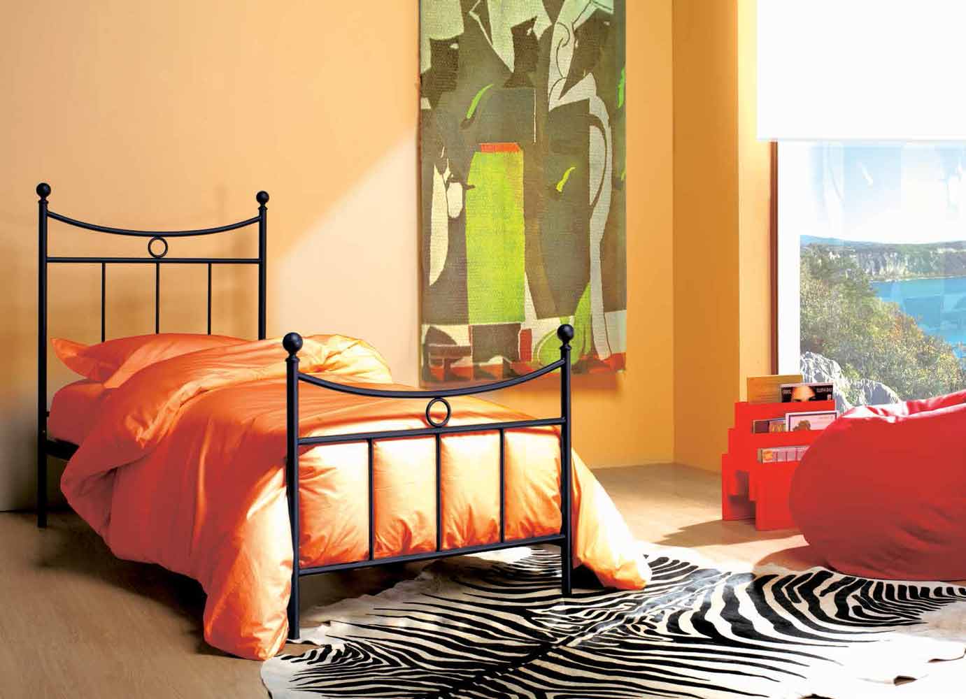 Letto Burney in tubolare di ferro, singolo, color grafite, made in Italy