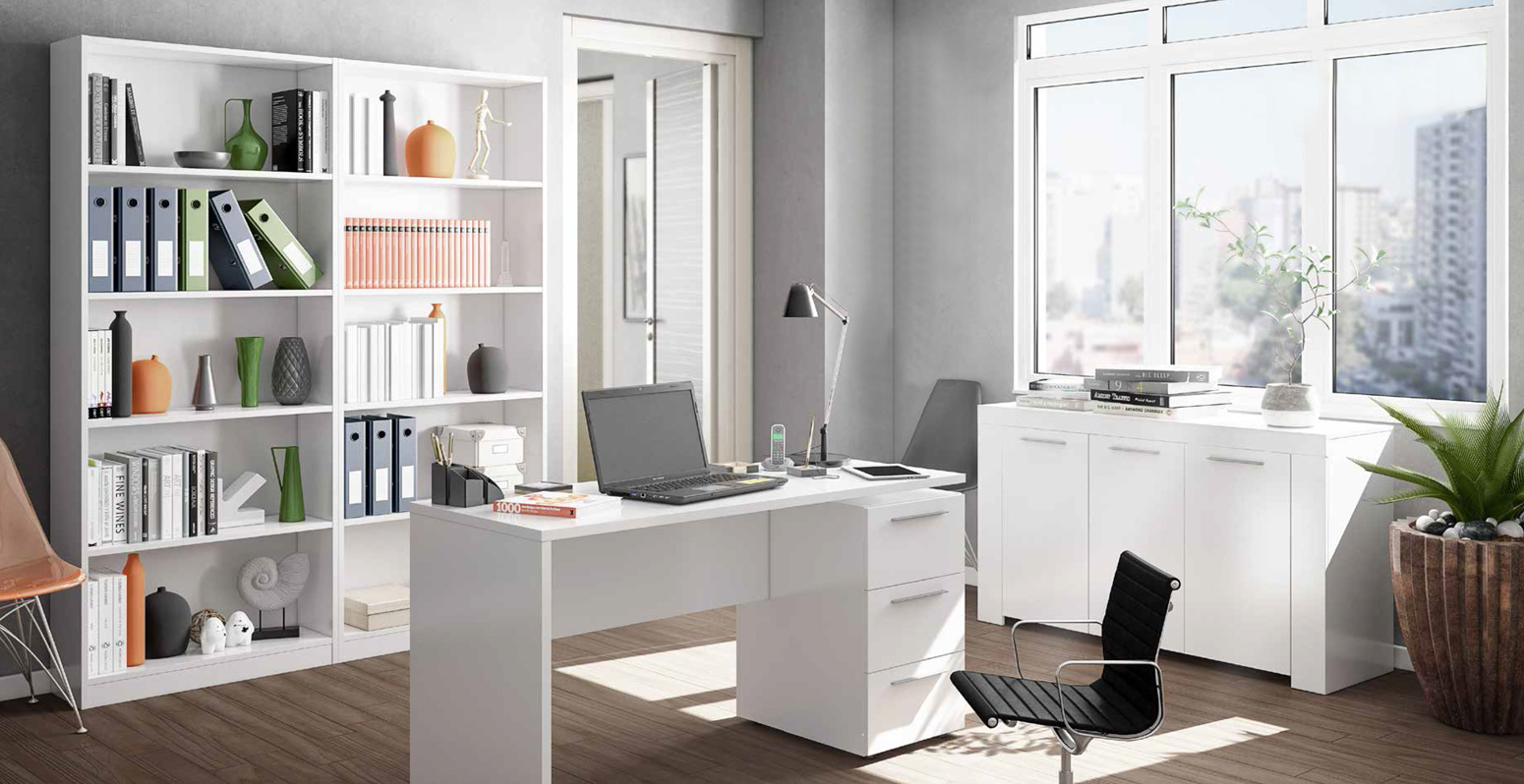 Scrivania di design, bianco opaco completa di 3 cassetti