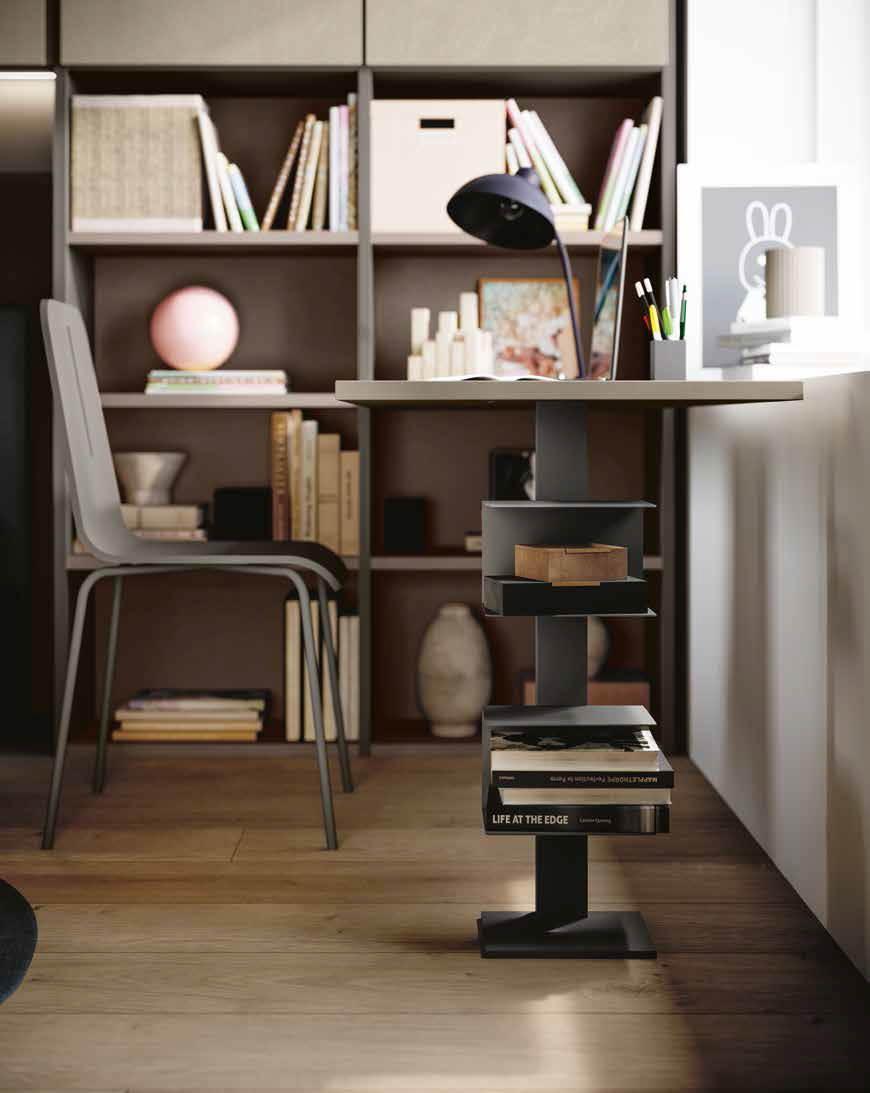 Camera ponte con letto imbottito, finitura Argilla, Bronzo e Grigio cenere