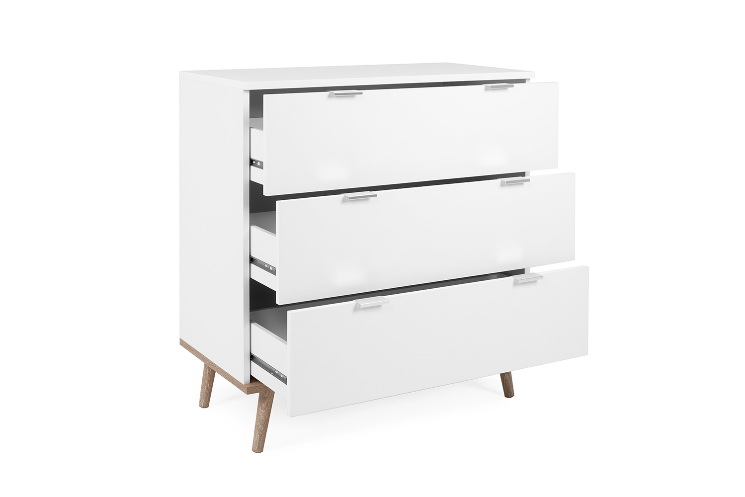 Comò moderno in finitura bianco con piedi in legno