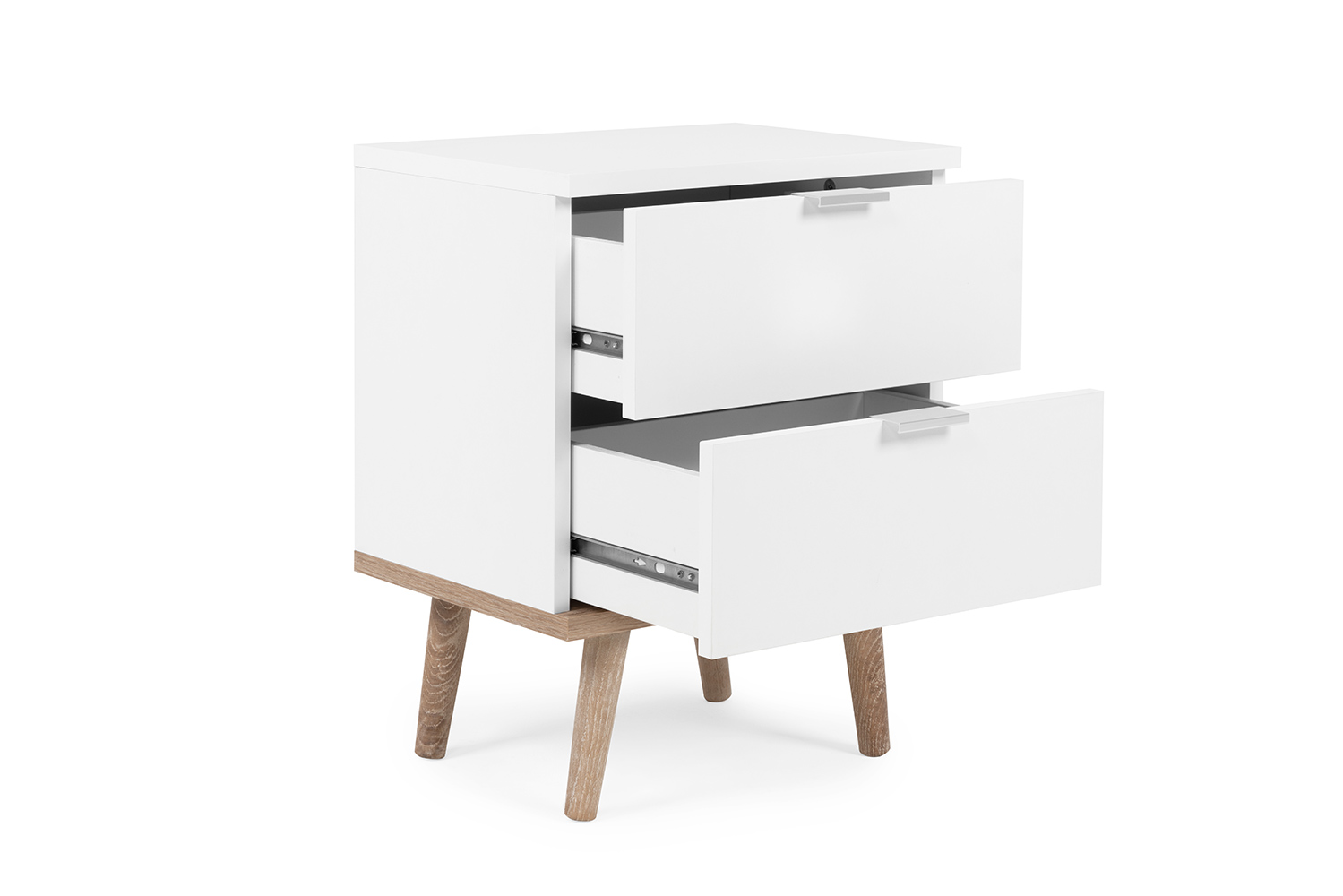 Coppia di Comodini in finitura bianco con piedi in legno