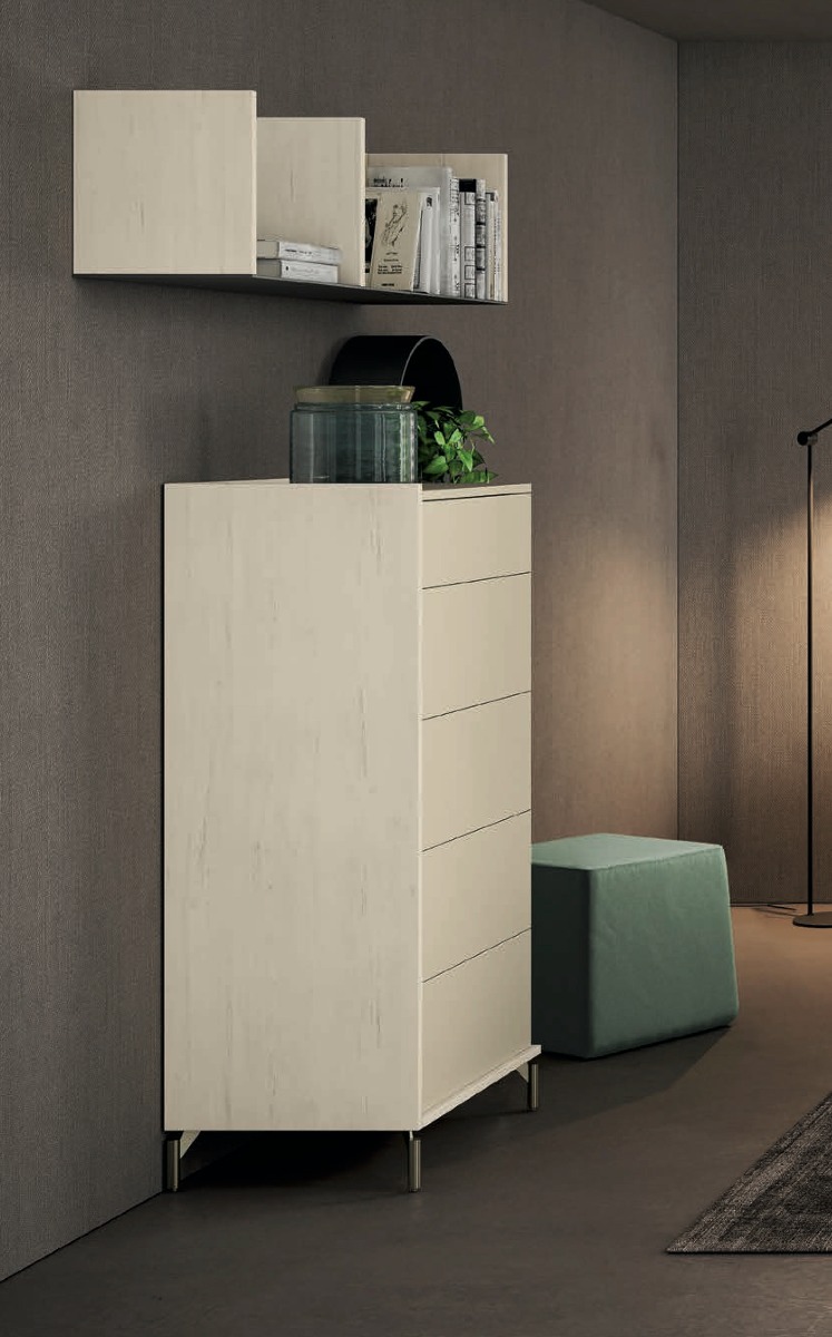 Settimino moderno 5 cassetti, finitura Natural wood e Desert