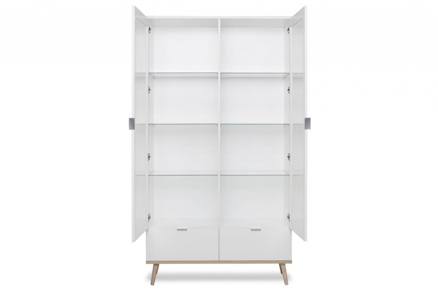 Vetrina in stile nordico con 2 ante e 2 cassetti in finitura Bianco e Quercia