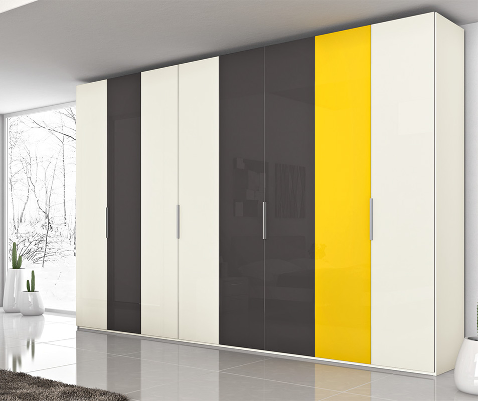Armadio 8 ante battenti vetro Giallo, Antracite e Ghiaccio