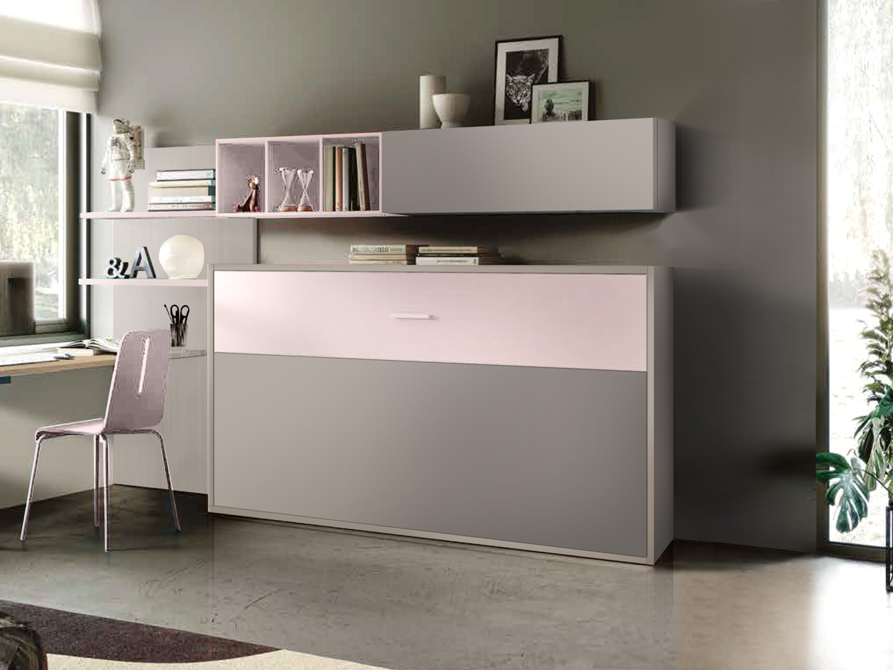 Pratico Letto singolo trasformabile finitura Grigio seta e Rosa confetto, Made in Italy 