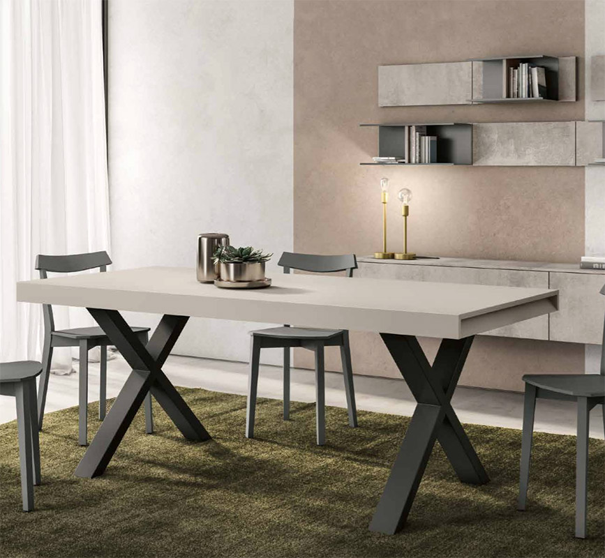 Tavolo moderno allungabile Giglio  in finitura Grigio dorian e struttura Grigio nero opaco