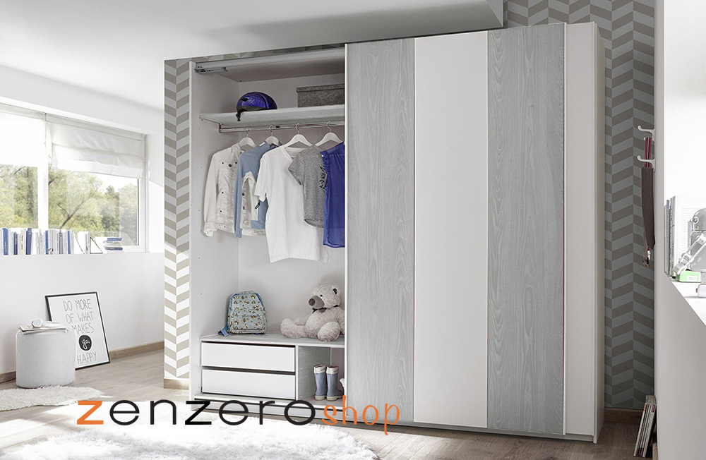 Cameretta moderna con letto imbottito e armadio  vertigo grigio H.230