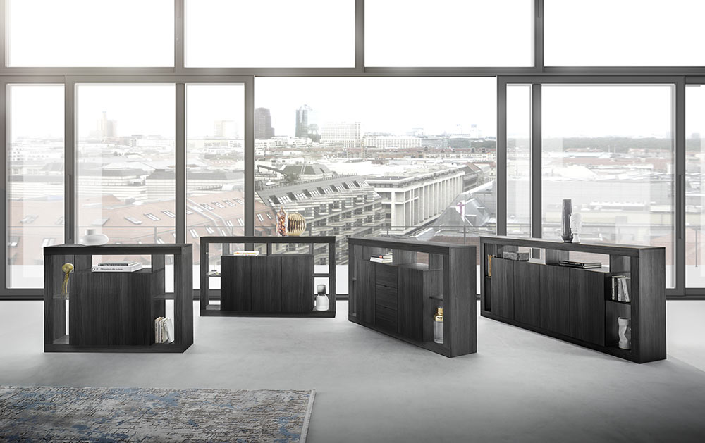 Credenze moderna di design a 3 ante, Nero frassinato Zenzero Shop