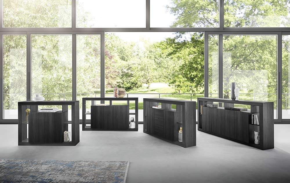 Credenze moderna di design a 3 ante, Nero frassinato Zenzero Shop