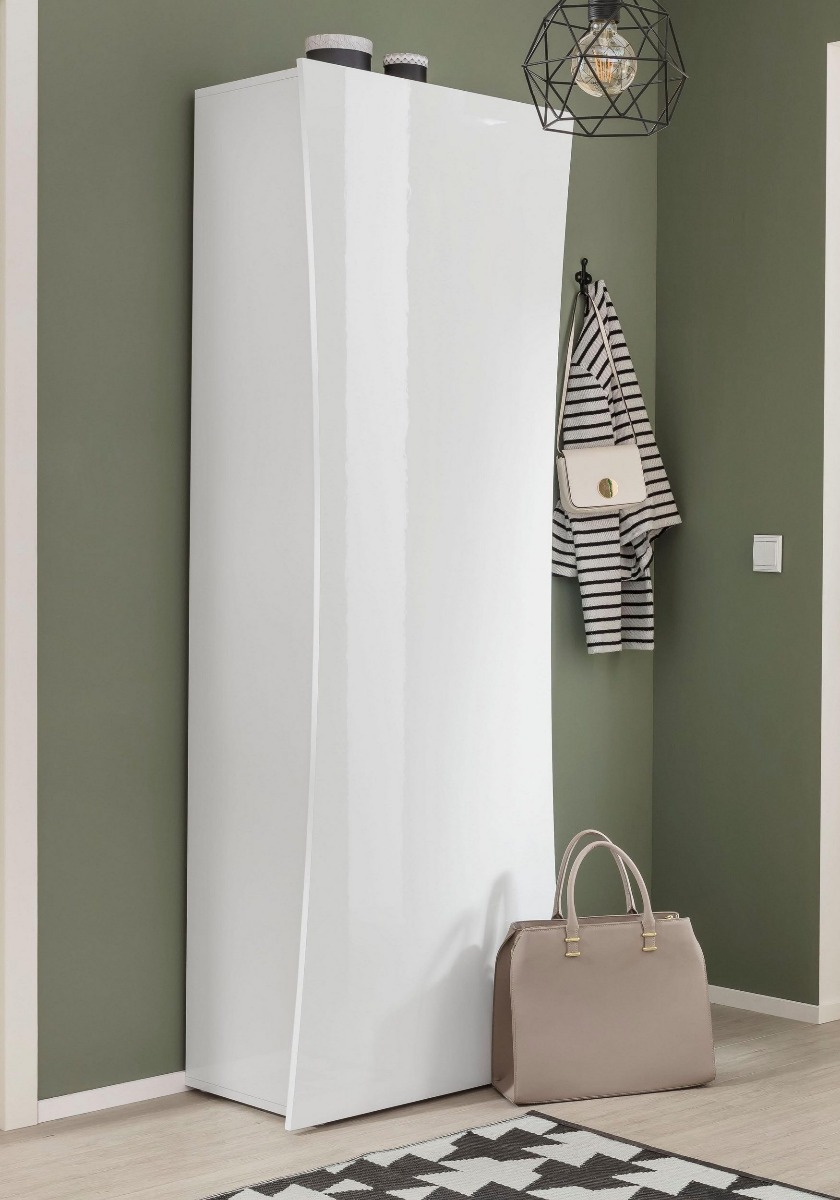 Armadio guardaroba in finitura bianco laccato lucido, linea arco