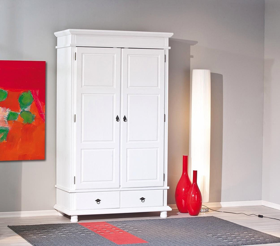 Armadio due ante + due cassetti in pino massello verniciato ad acqua bianco