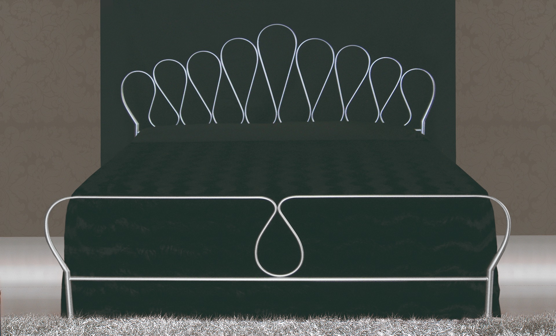 Letto ferro matrimoniale George in argento satinato