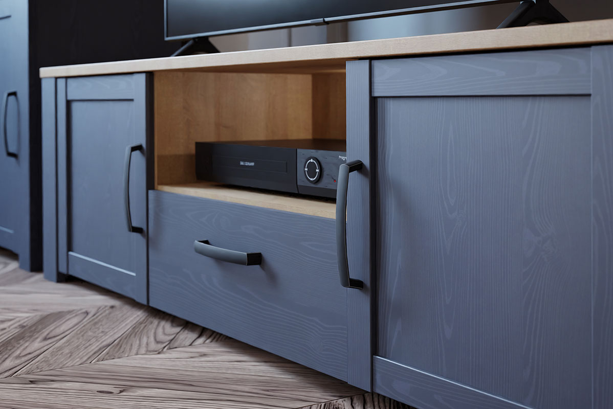 Mobile tv Rovere navy e Rovere riviera, 2 ante 1 cassetto