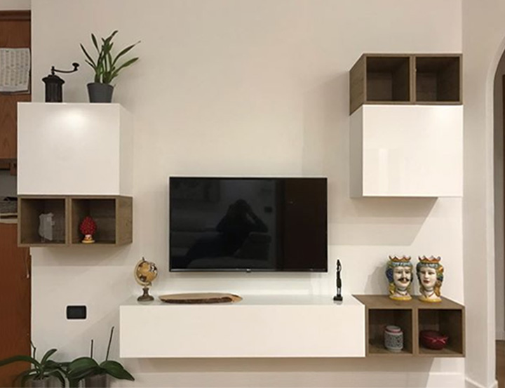 Parete componibile in legno laccato bianco - 270x180 cm