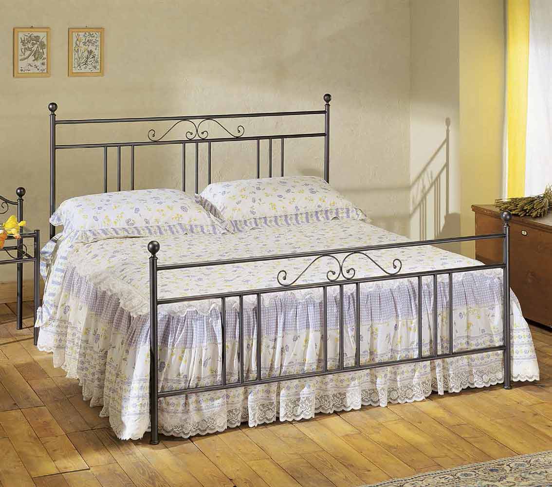 Letto in ferro battuto Blavet, color grafite, made in Italy