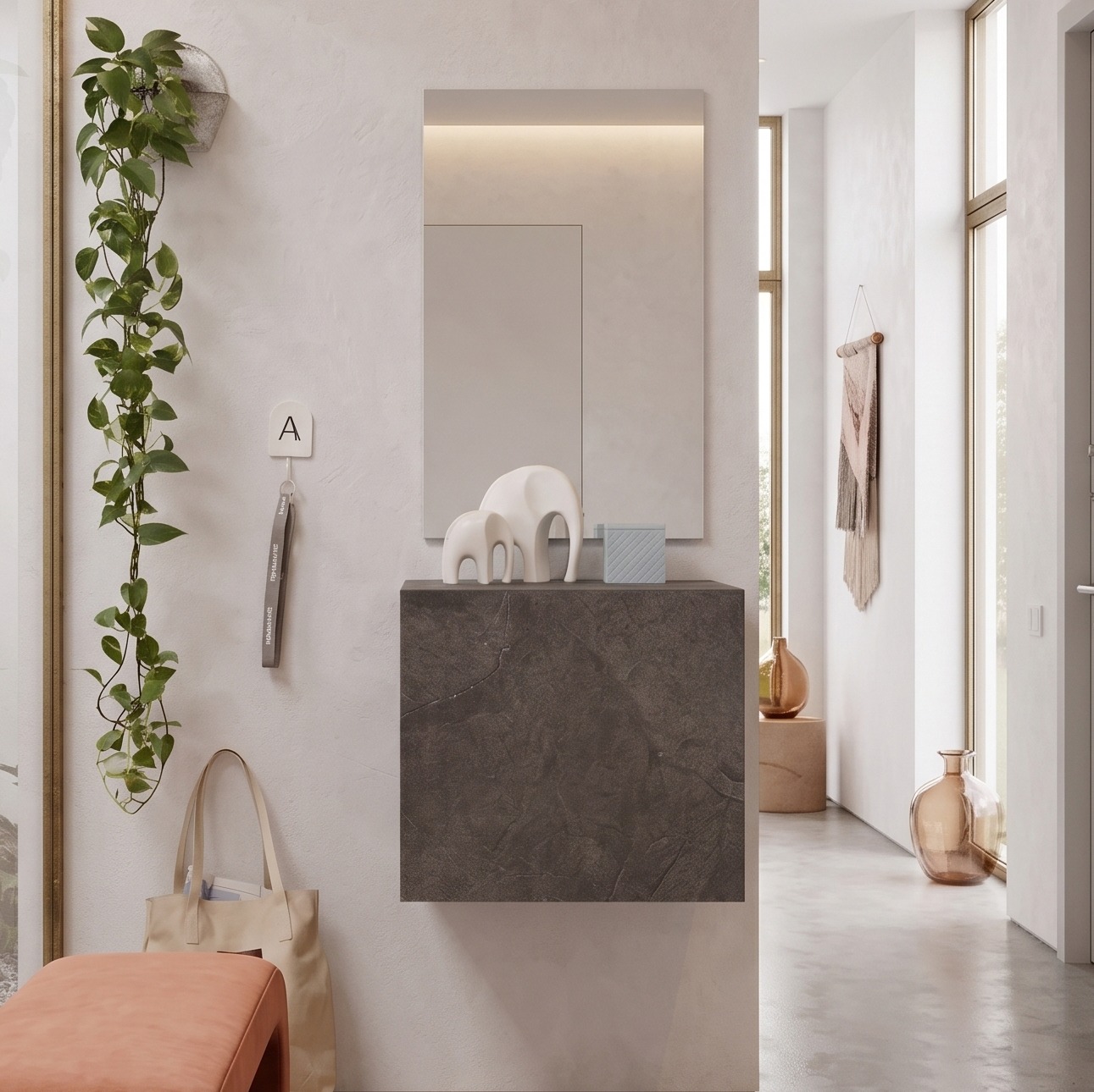 Mobile da ingresso con specchio, finitura Piombo