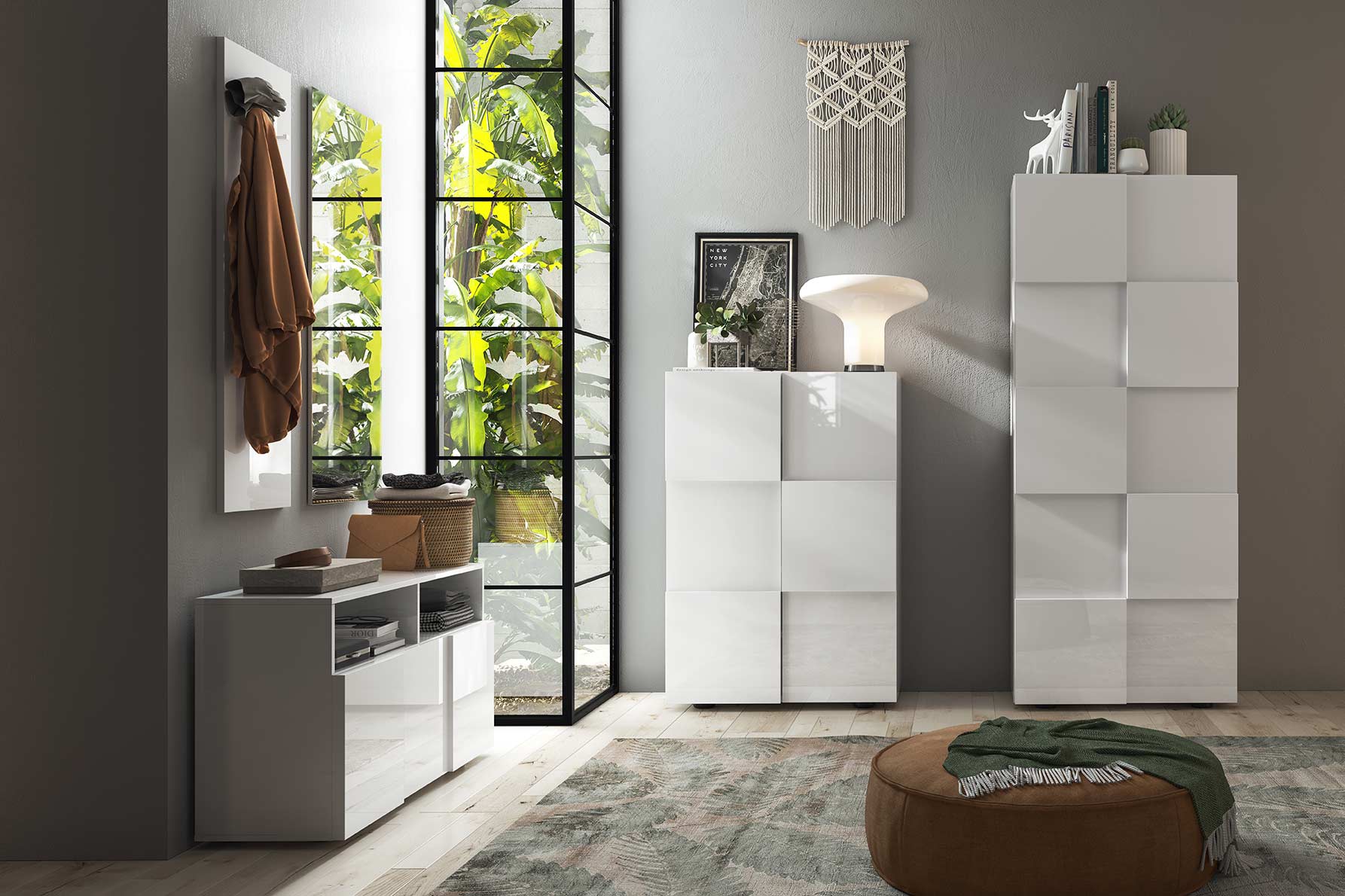 Armadietto ingresso stretto, finitura Bianco lucido