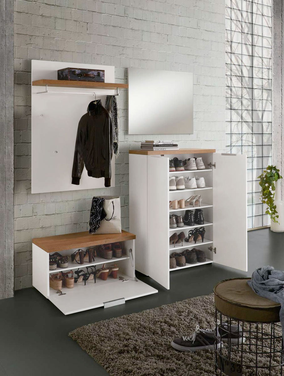 Madia scarpiera alta 2 ante colore Bianco laccato lucido e Castagno