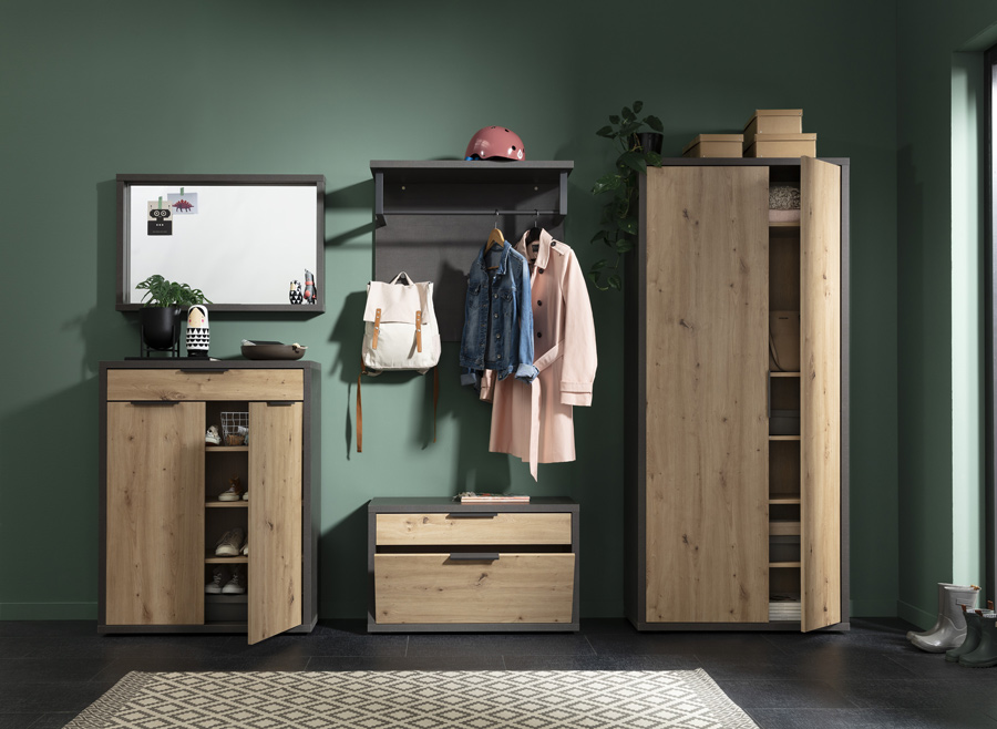 Armadio due ante Rovere chiaro e Grigio smoke, Made in Italy