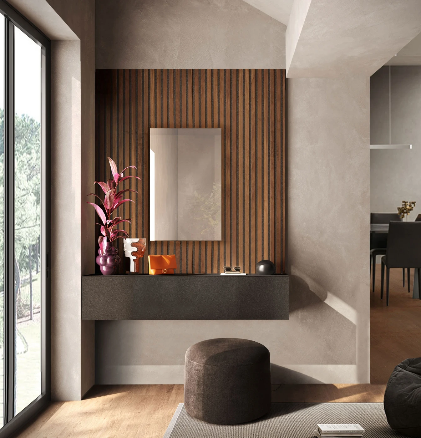 Ingresso con specchio, ribalta e boiserie, Lava e Mercure cannettato, L.138