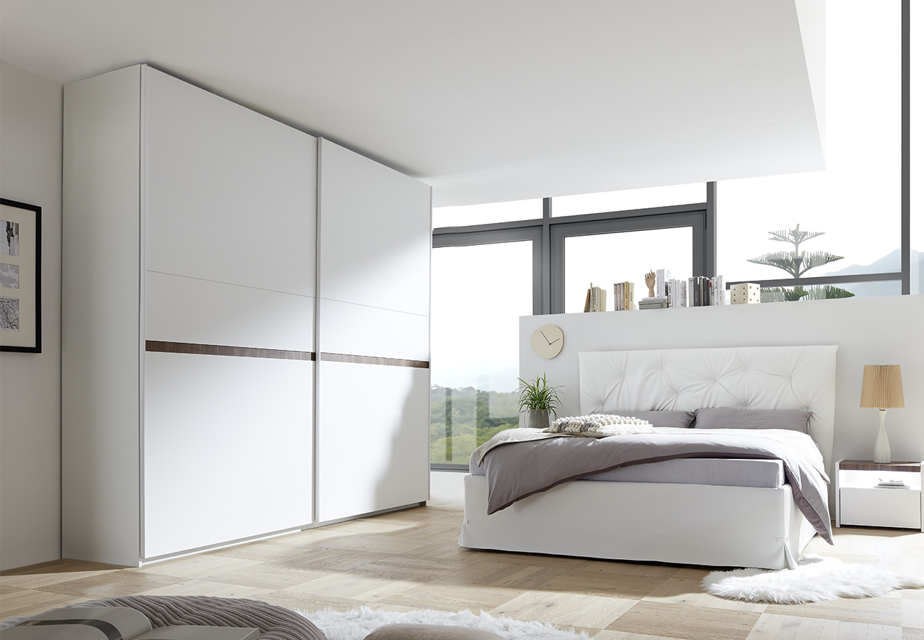 Camere matrimoniale Bianca Opaco e Noce Dark con letto ecopelle bianco e armadio H.248