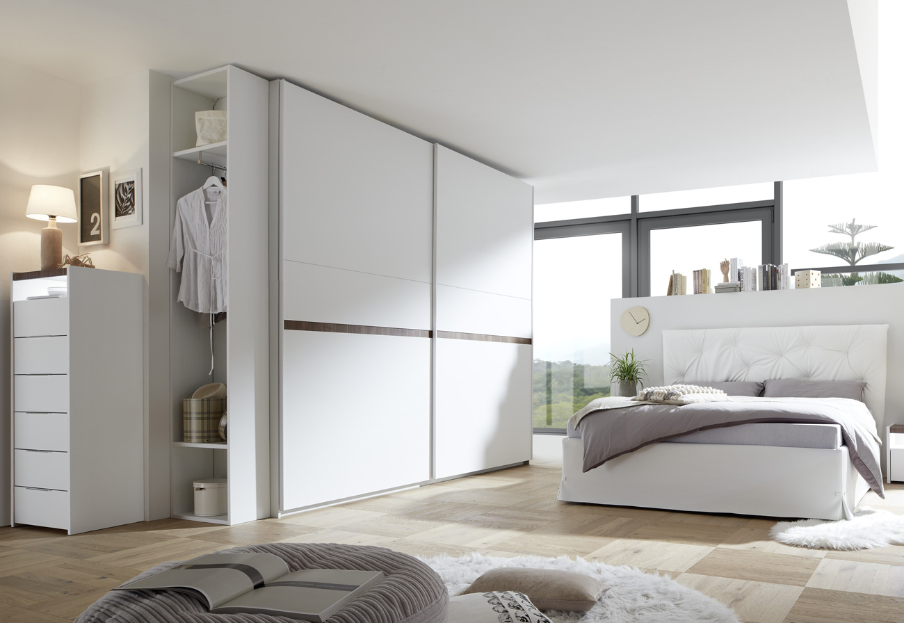 Camere matrimoniale Bianca Opaco e Noce Dark con letto ecopelle bianco e armadio H.248