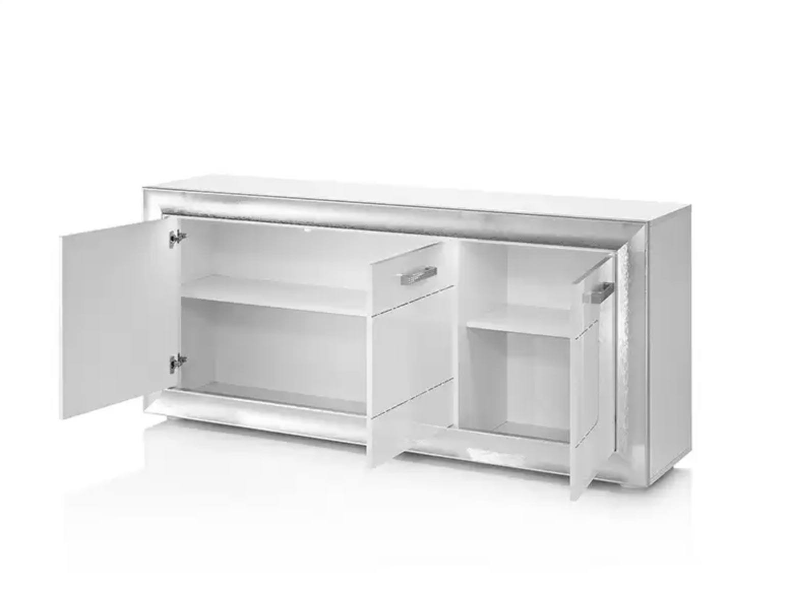 Madia 3 ante bianca lucida con cornice argento, Made in Italy