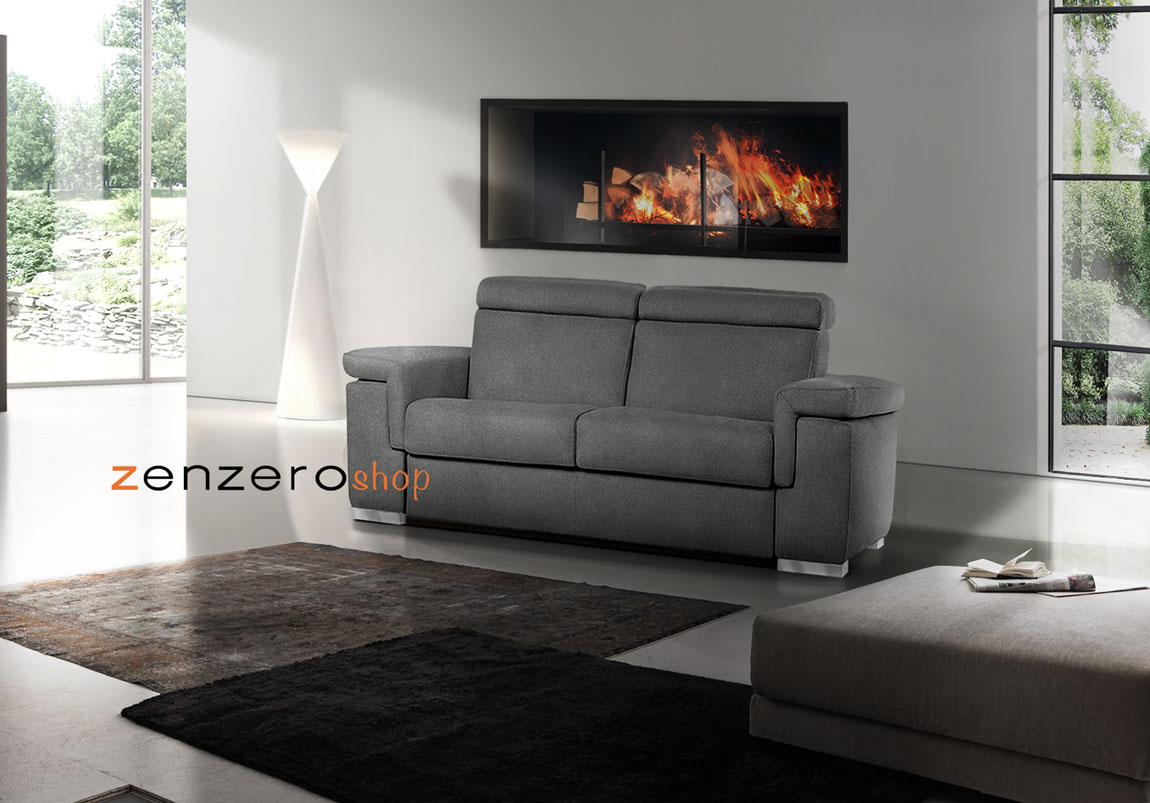 Divano letto moderno Kilimangiaro sfoderabile a 2 posti finitura Grigio