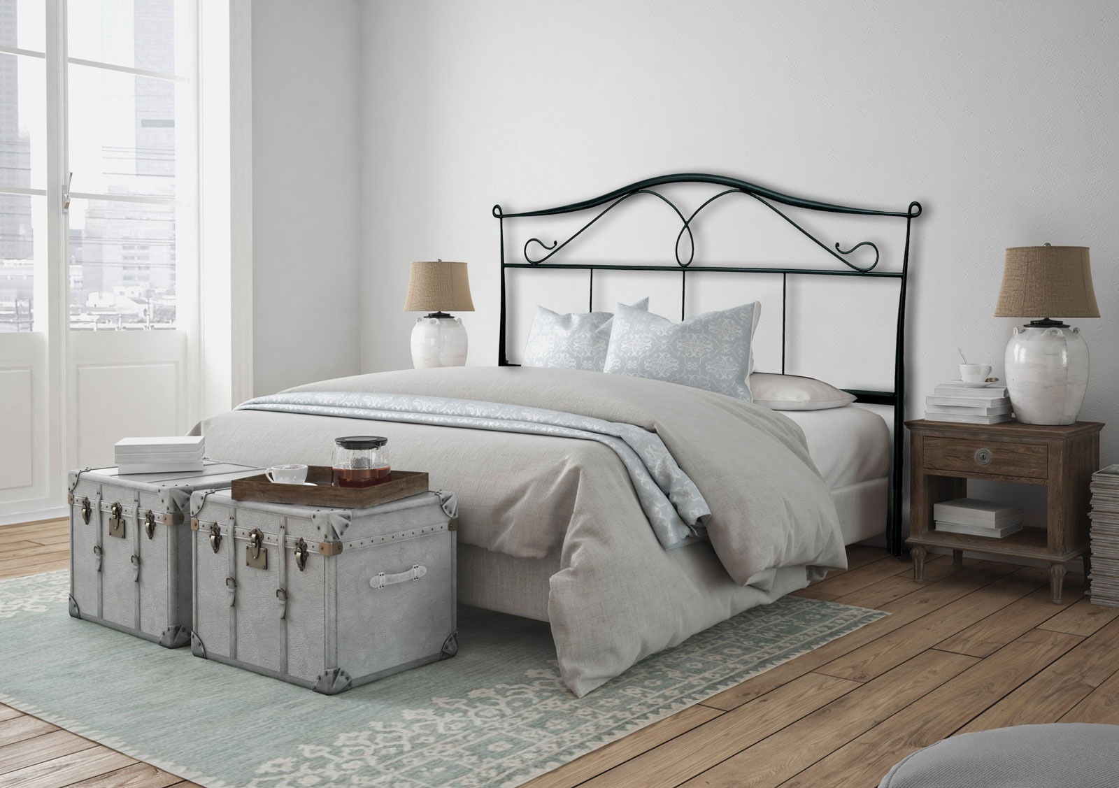 Letto matrimoniale Grigio Polvere in ferro