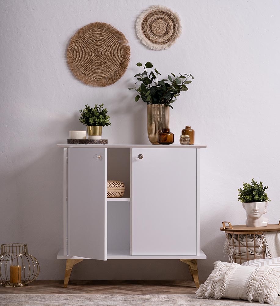 Madia Oslo con 2 ante in finitura bianco e oro