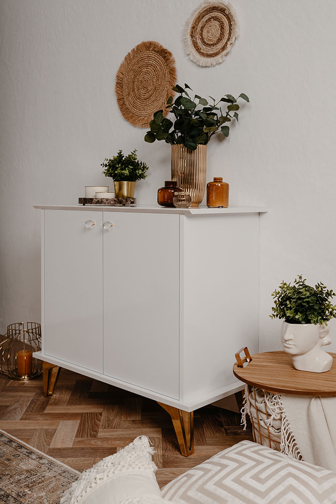 Madia Oslo con 2 ante in finitura bianco e oro