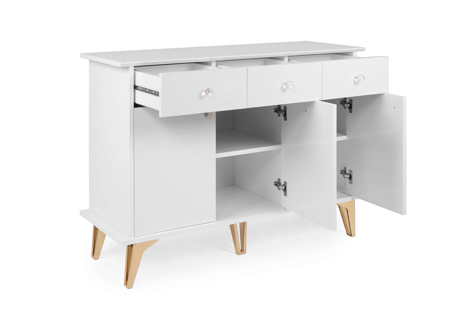 Soggiorno Oslo composto da 3 madie e un porta tv in finitura bianco e oro