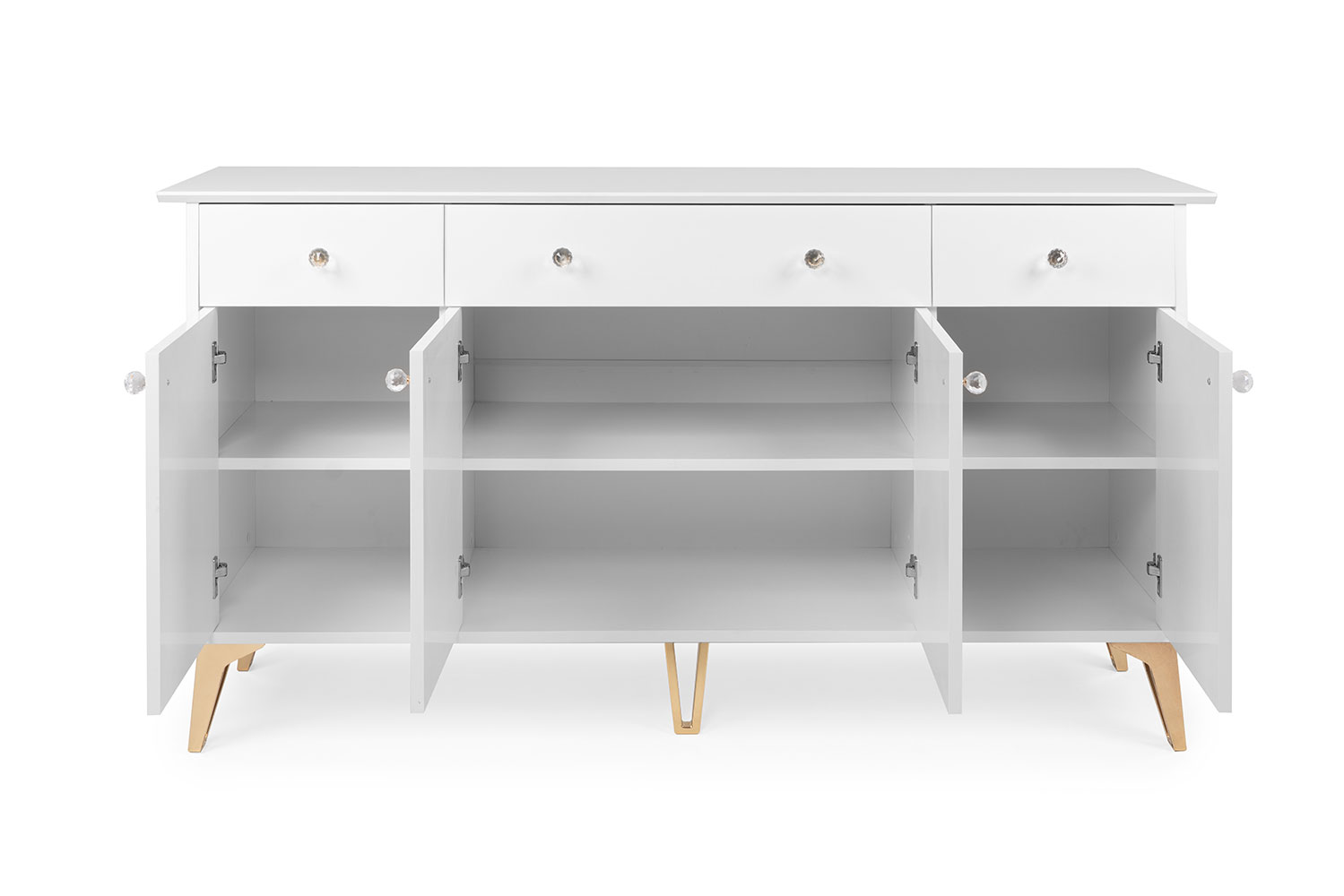 Madia Oslo con 4 ante e 4 cassetti in finitura bianco e oro