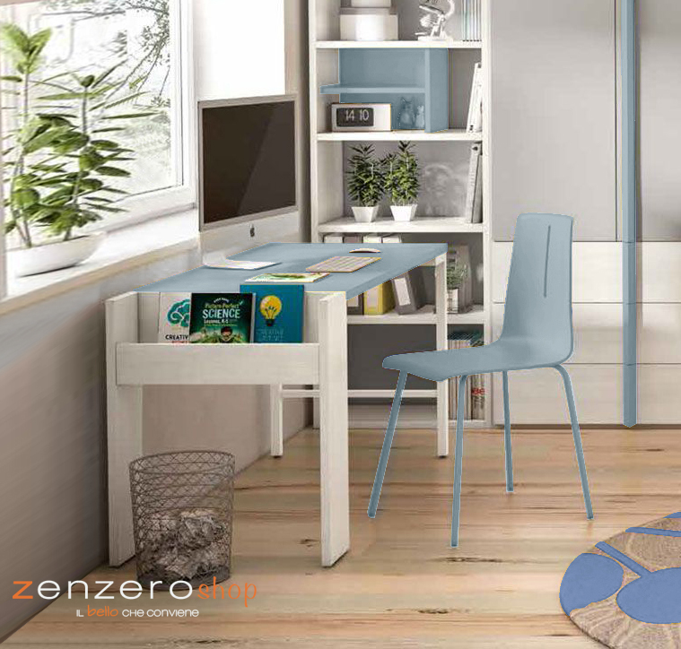 Scrivania RIV con portariviste, finitura Larice bianco e Carta da zucchero