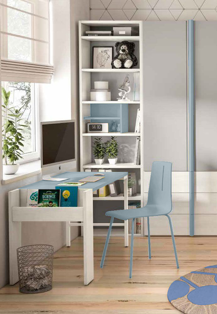 Scrivania RIV con portariviste, finitura Larice bianco e Carta da zucchero